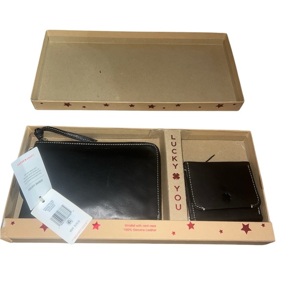 Lucky Brand Black Leather Wristlet with Bifold Leather Wallet - Picture 2 of 5